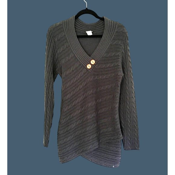 Venus Womens Black Cable Knit Sweater With Asymmetrical Hem & Button Detail Size - Picture 1 of 7